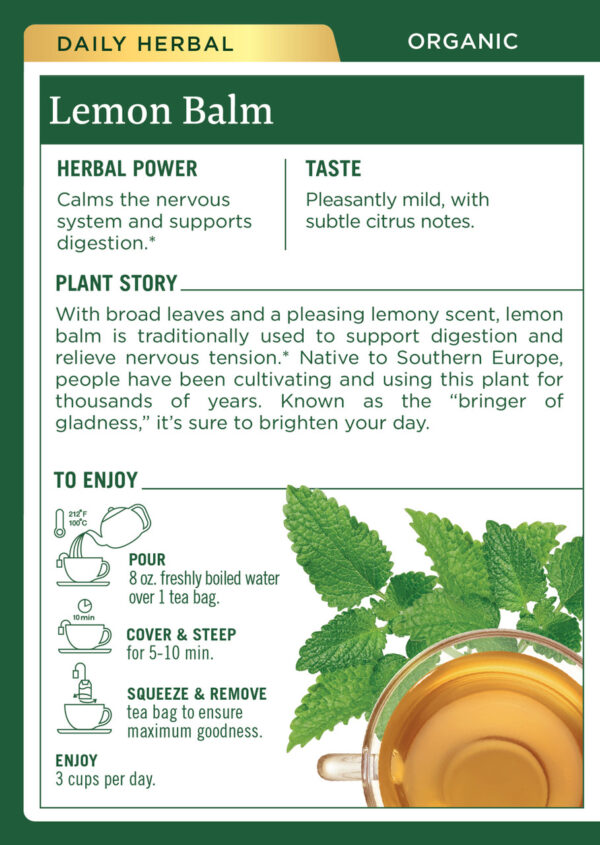 Traditional Medicinals Lemon Balm Tea (6x16 Bag) - Image 2